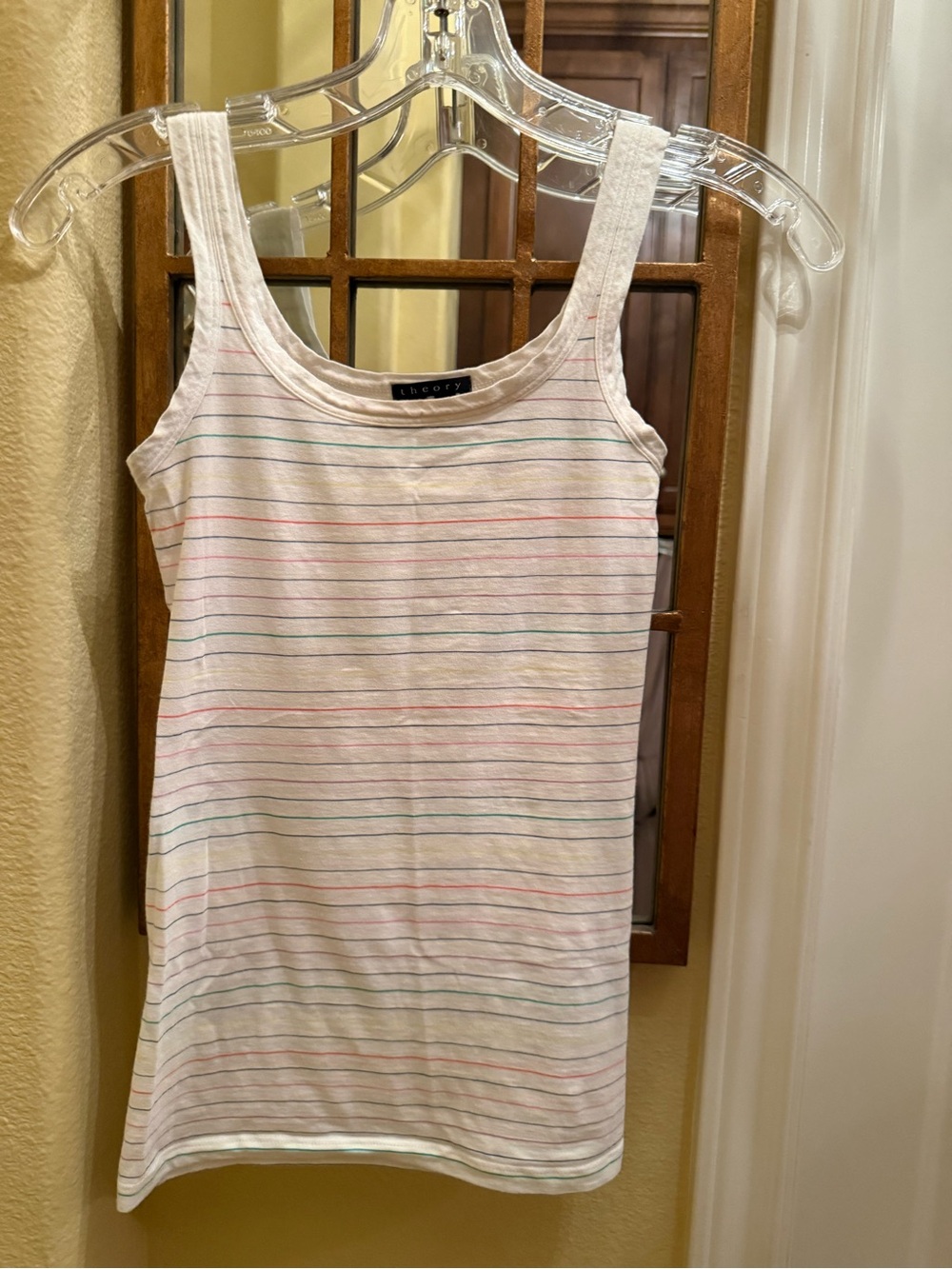 RARE Theory White Cotton with Multli-Color Stripes Stretch Cotton Tank Top NEW